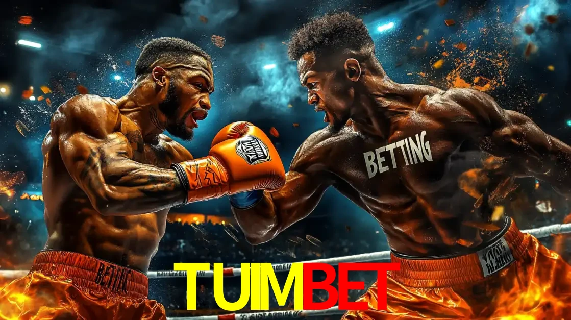 Dois boxeadores em uma luta intensa e explosiva, representando a adrenalina e as oportunidades de apostas em esportes de combate disponíveis na plataforma TUIMBET.
